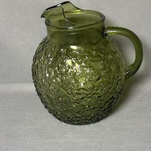 Vintage Anchor Hocking Lido Milano Emerald Crinkle Glass Pitcher